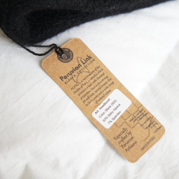 Peruvian Link Black Stretchy Alpaca Winter Ski Ear Muff Headband - Picture 2 of 5